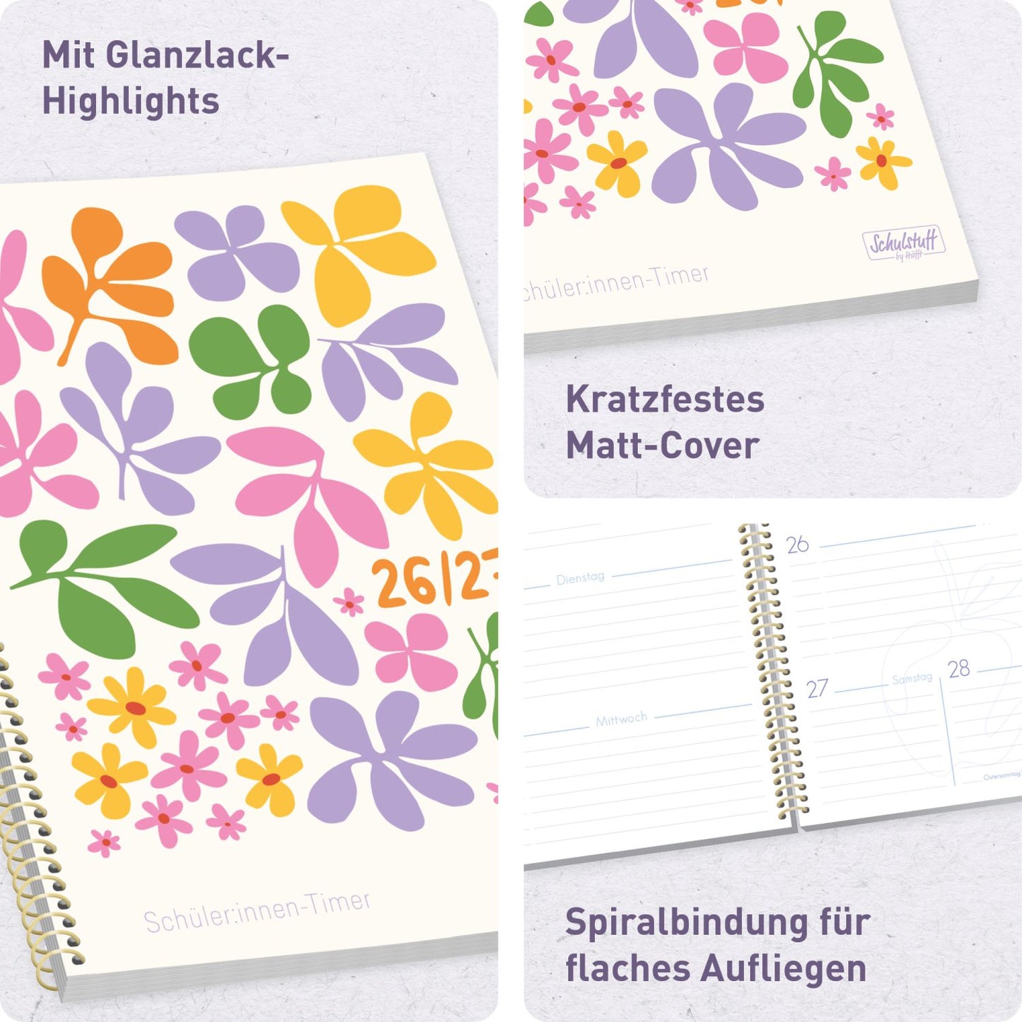 Schulstuff Schüler-Timer Spiralbindung 2026/2027 / A5 / Daisy & Leaf / Häfft-Verlag