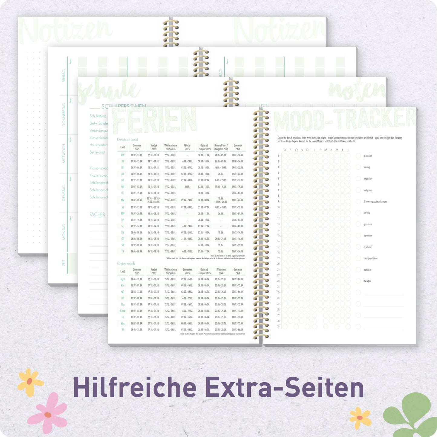 Schulstuff Schüler-Timer Spiralbindung 2026/2027 / A5 / Daisy & Leaf / Häfft-Verlag