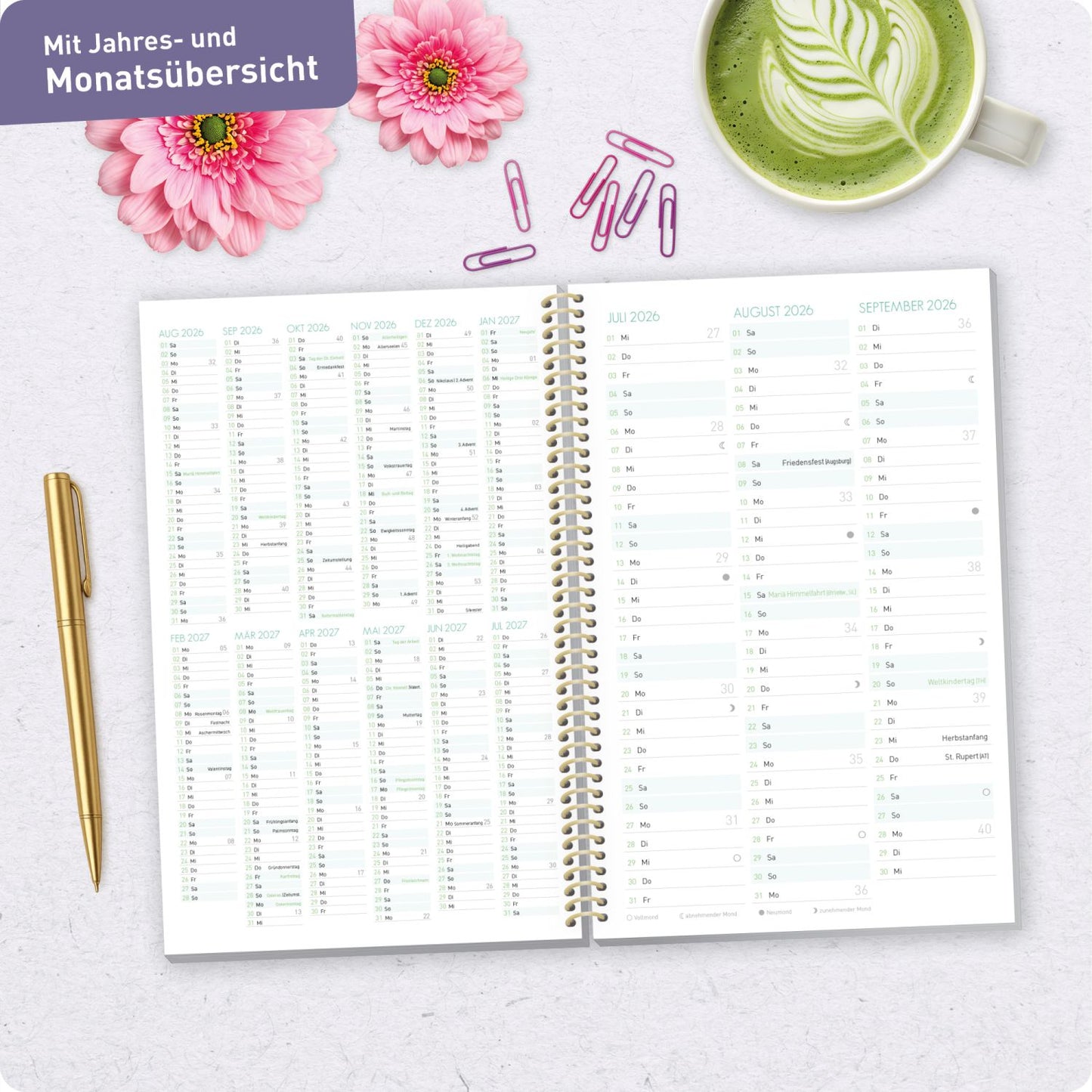Schulstuff Schüler-Timer Spiralbindung 2026/2027 / A5 / Daisy & Leaf / Häfft-Verlag