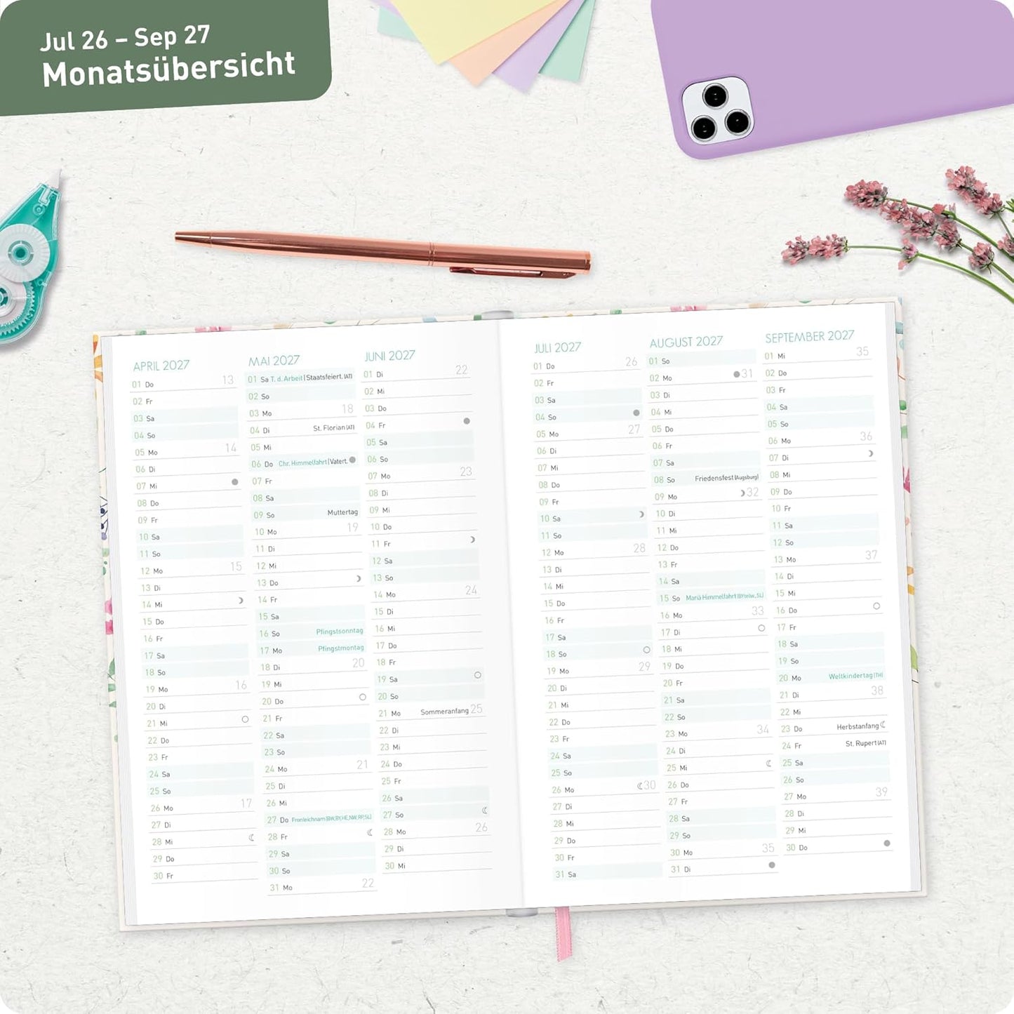 Schulstuff Schüler-Timer 2026/2027 / A5 / Wild Blossoms / Häfft-Verlag