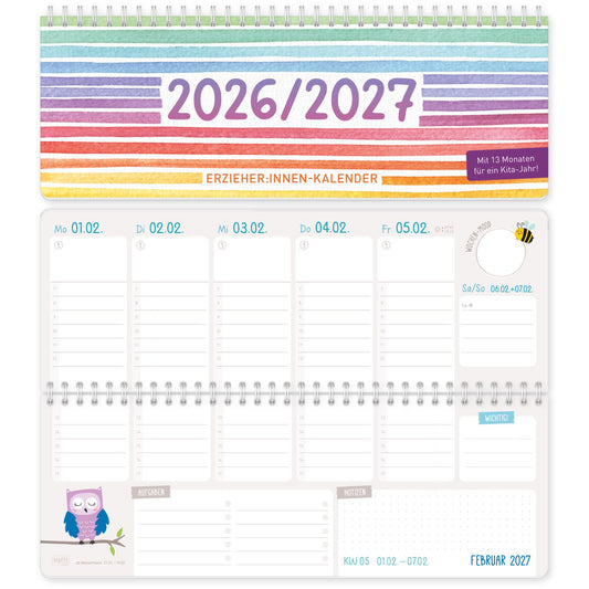 Häfft Tischkalender Erzieher 2026/2027 / Color Stripes