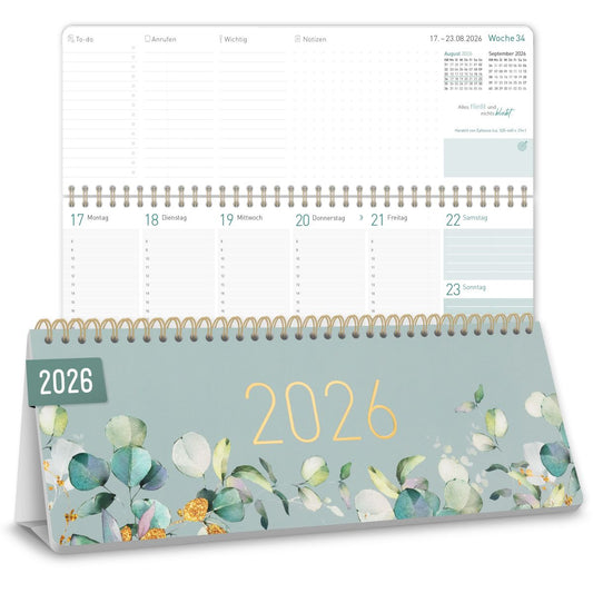 Tischkalender 2026 mit Aufsteller / Minty Leaves / Häfft-Verlag