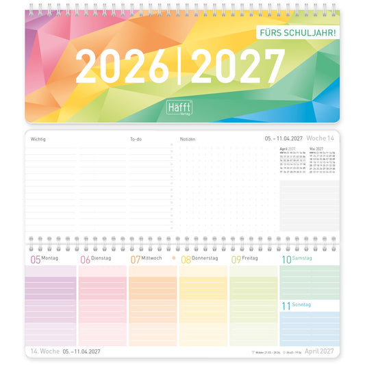 Häfft Tischkalender Schuljahr 2026/2027 / Rainbow
