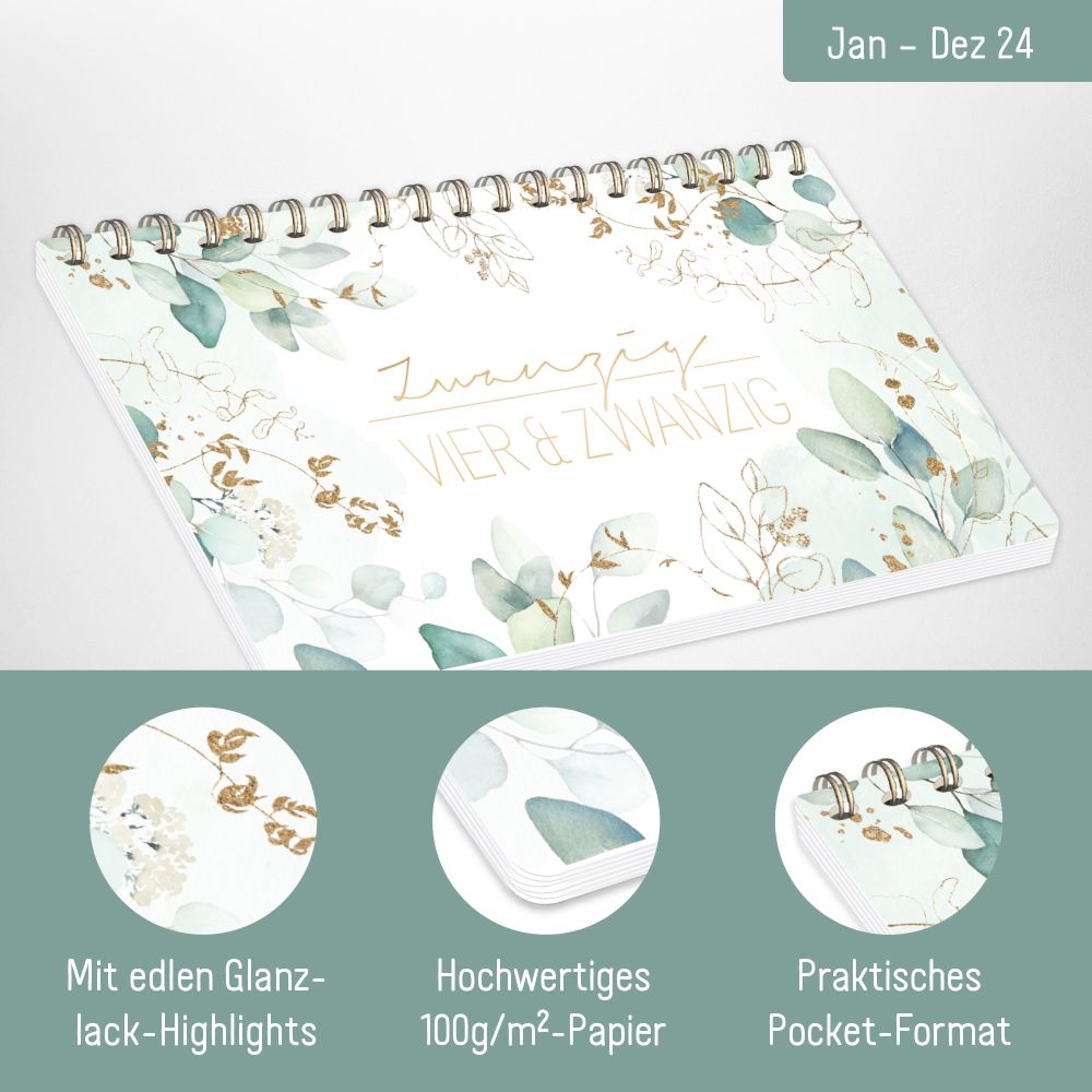 Tischkalender Pocket 2024 / A5 / Blattgold / von Häfft