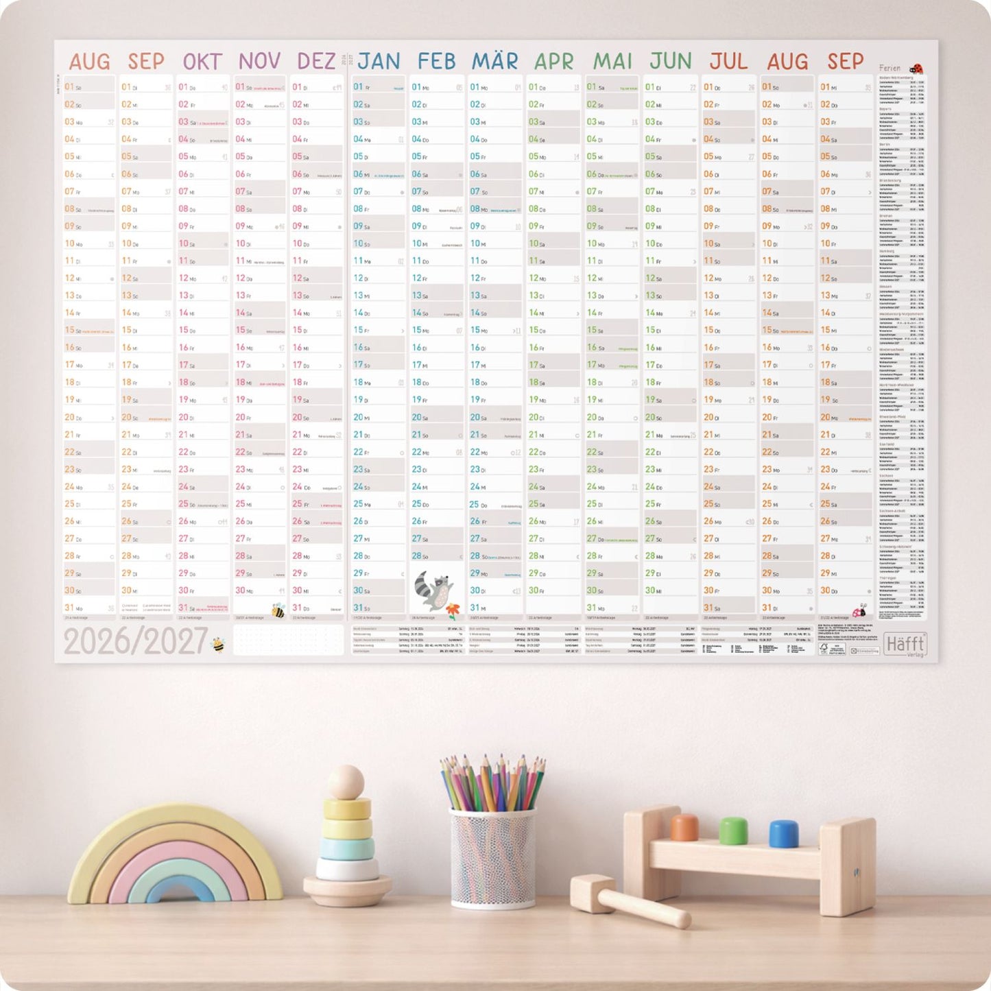 Wandkalender Erzieher 2026/2027 / gefalzt / A1+ / Häfft-Verlag