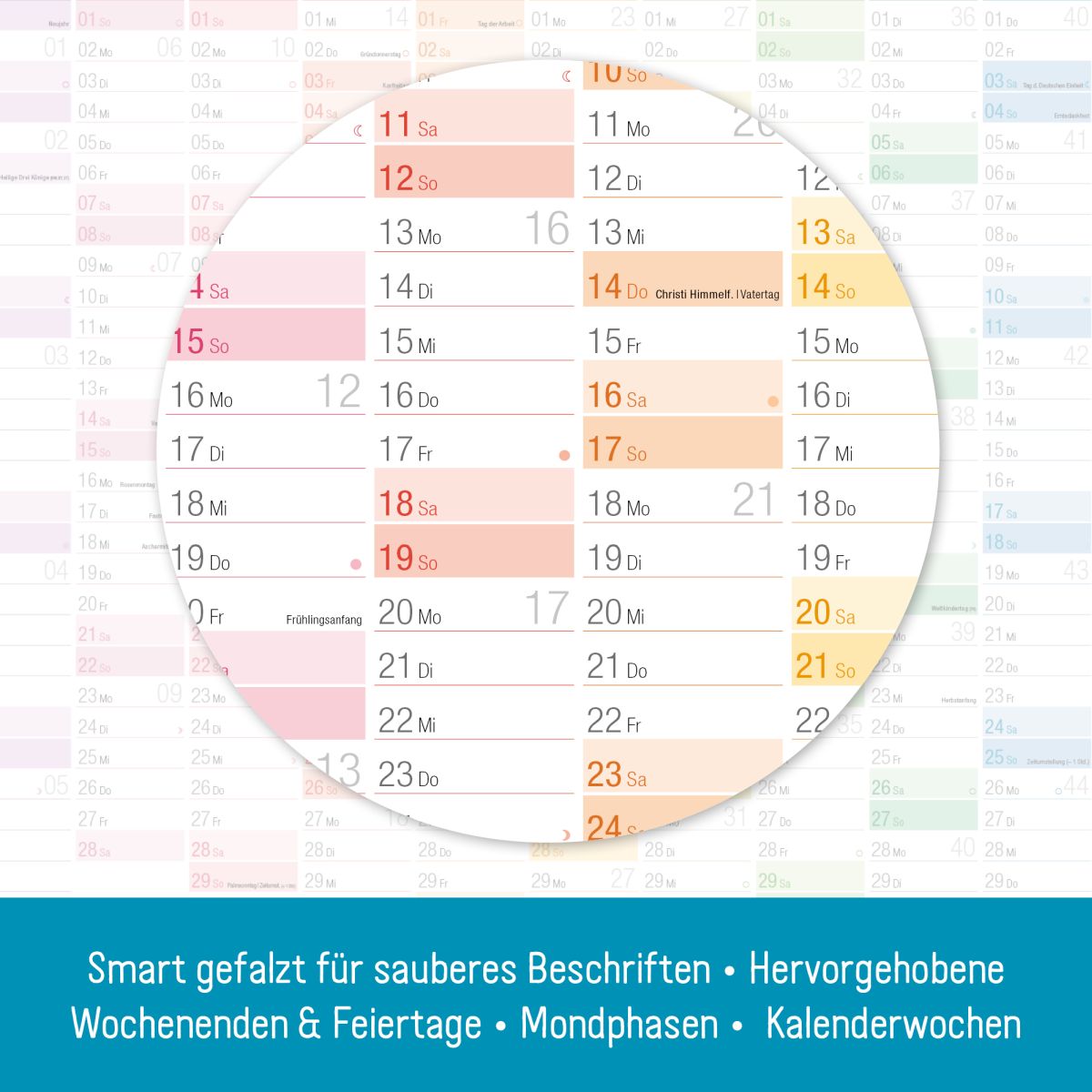 Wandkalender 2026 - A1+ / 89cm x 63cm gefalzt + Extra A4-Übersicht / Rainbow / Häfft-Verlag