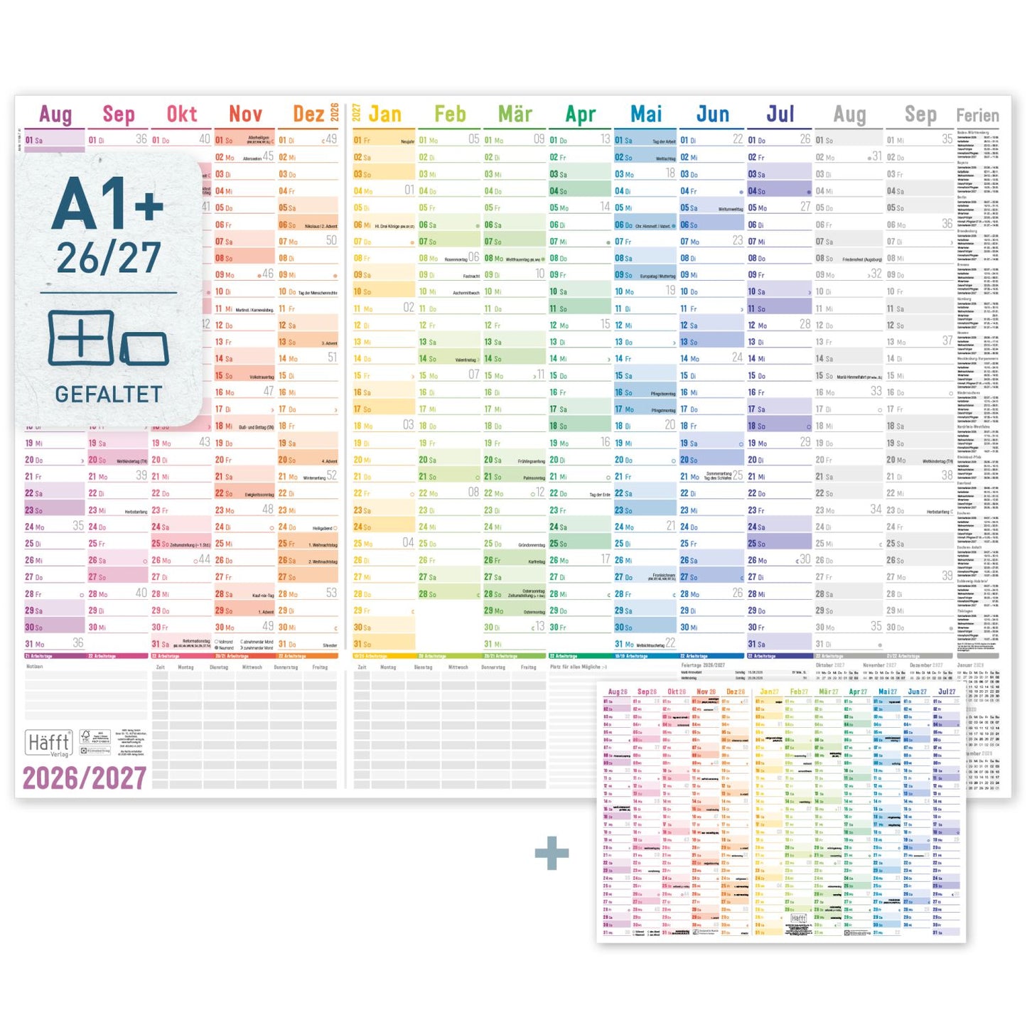 Wandkalender Schuljahr 2026/2027 / Rainbow / A1+ / Häfft-Verlag