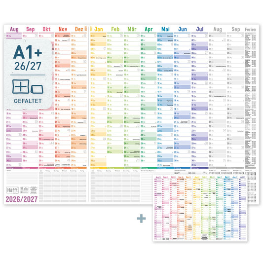 Wandkalender Schuljahr 2026/2027 / Rainbow / A1+ / Häfft-Verlag