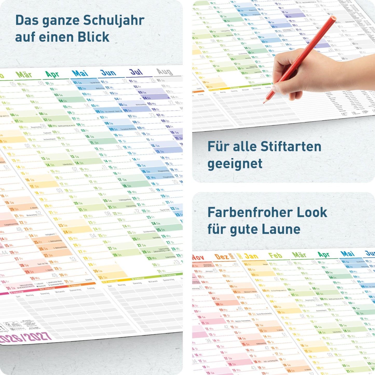 Wandkalender Schuljahr 2026/2027 / Rainbow / A1+ / Häfft-Verlag