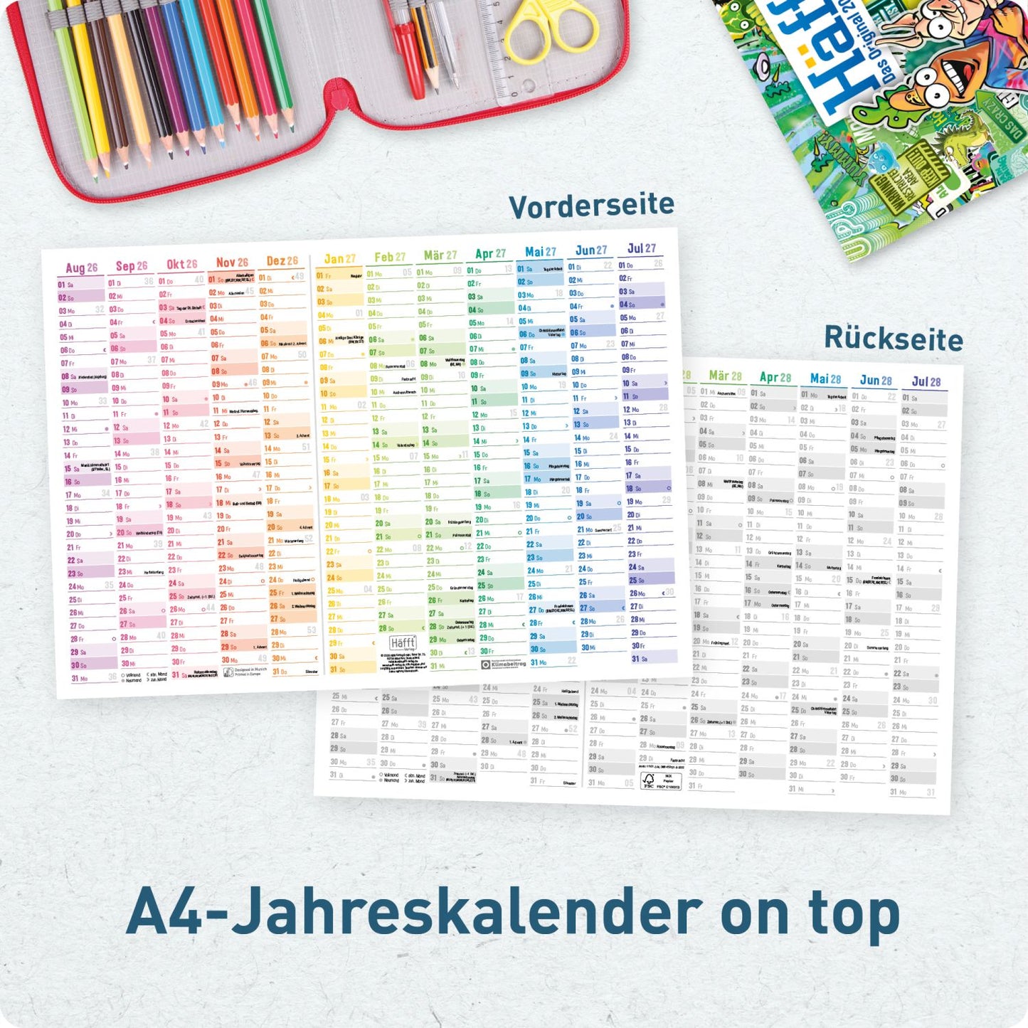 Wandkalender Schuljahr 2026/2027 / Rainbow / A1+ / Häfft-Verlag