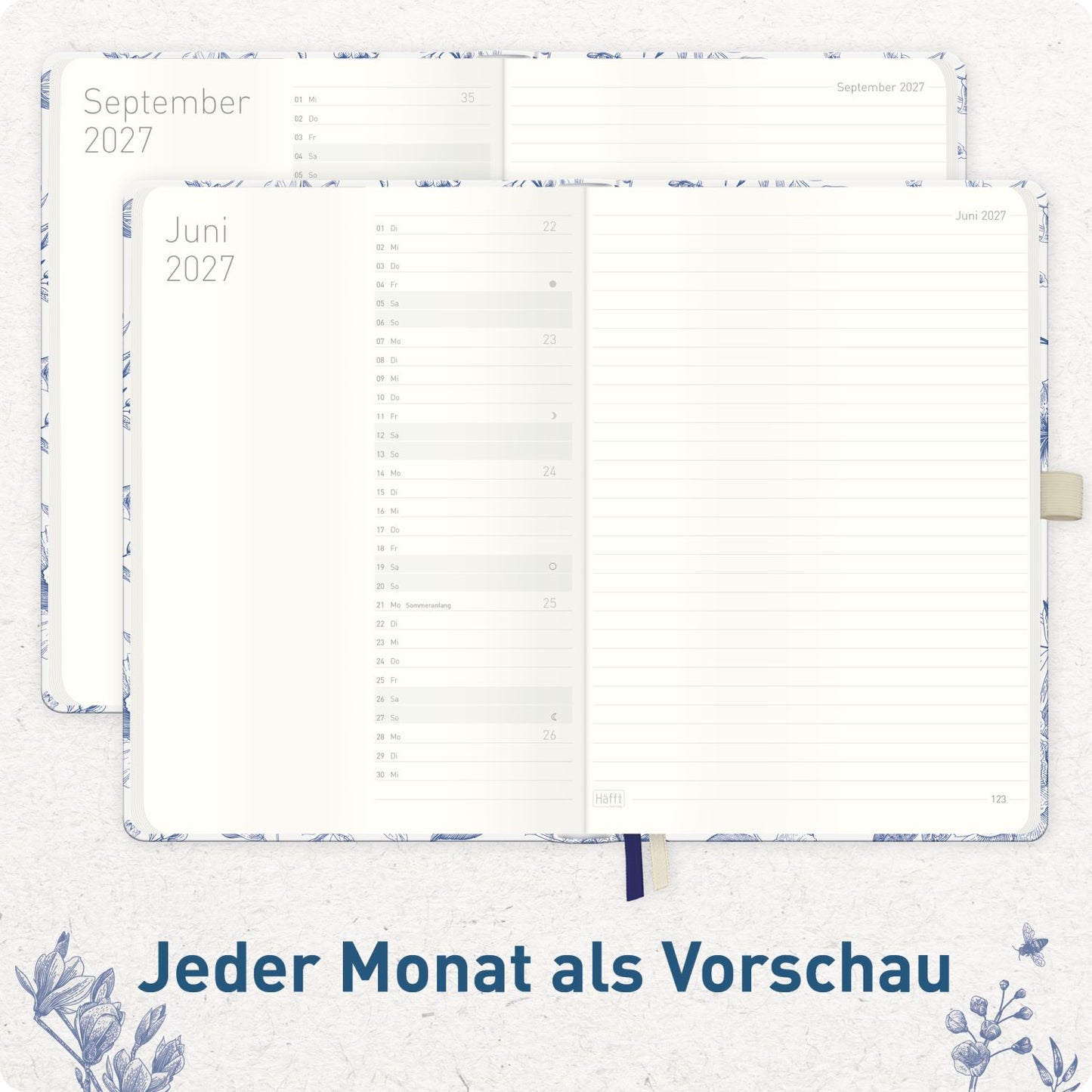Wochen-Notiz-Timer Classic 2026/2027 / 17 Monate / A5 / Fine Style / Häfft-Verlag