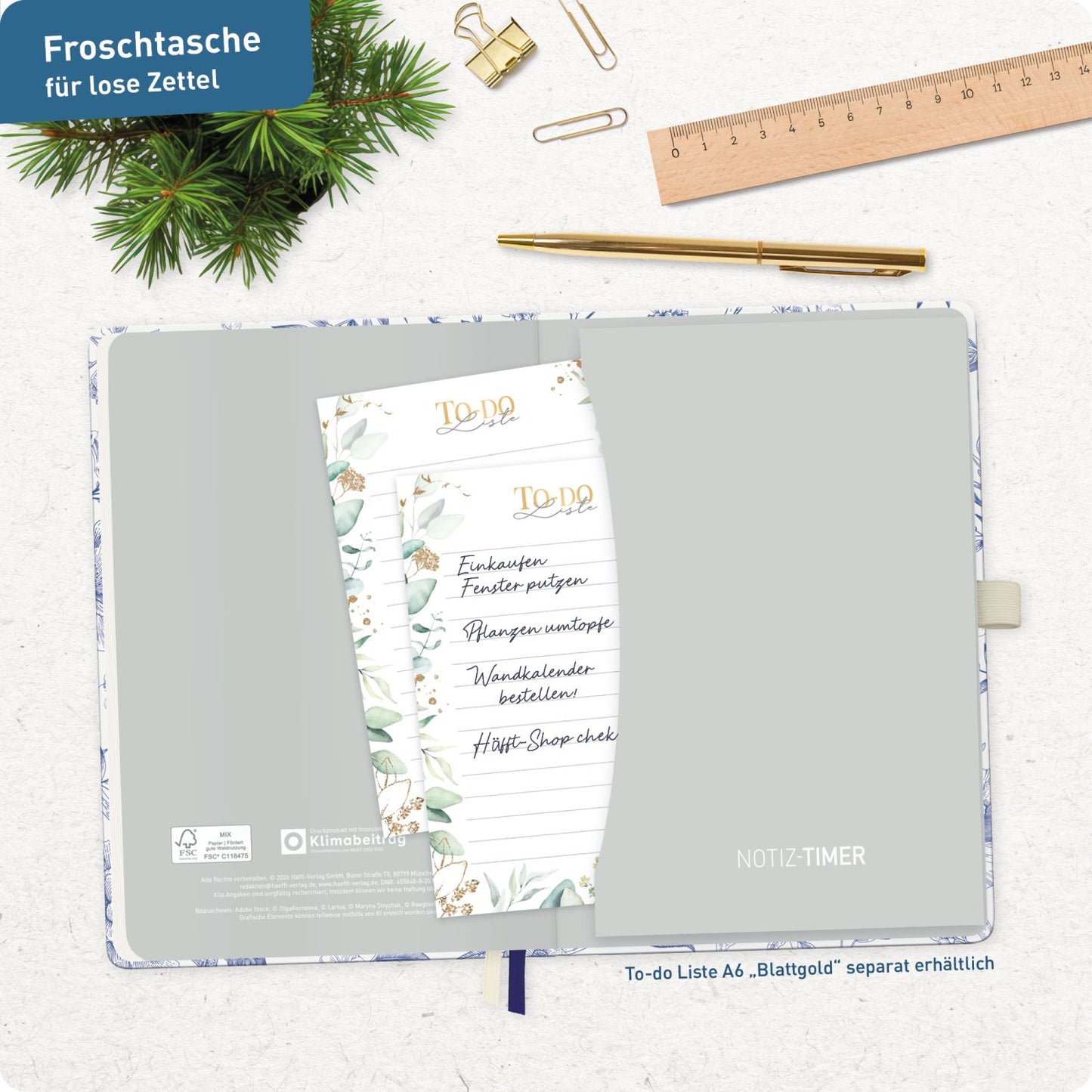 Wochen-Notiz-Timer Classic 2026/2027 / 17 Monate / A5 / Fine Style / Häfft-Verlag