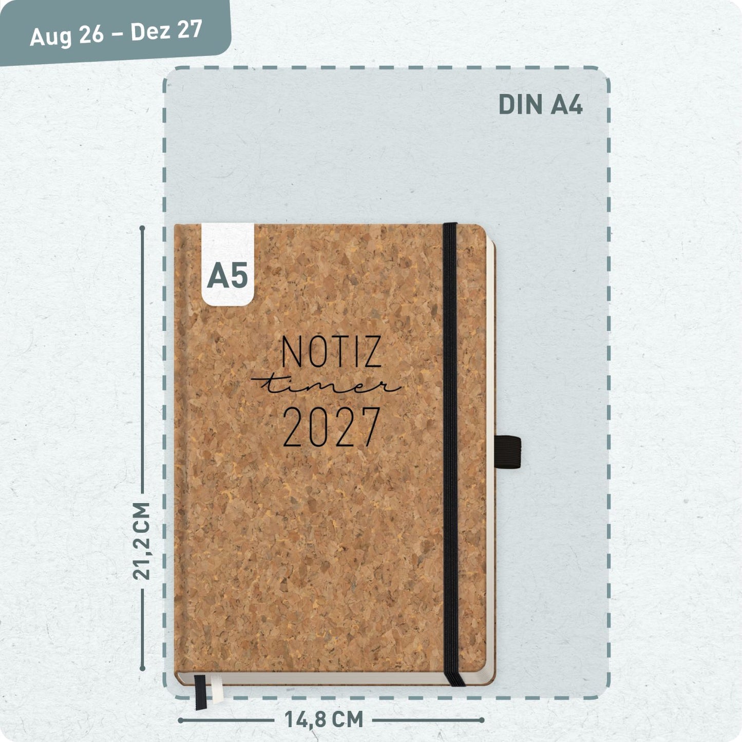 Wochen-Notiz-Timer Classic 2026/2027 / 17 Monate / A5 / Kork / KL /  Häfft-Verlag