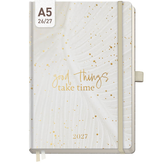 Wochen-Notiz-Timer Classic 2026/2027 / 17 Monate / A5 / Sparkling Leaf / Häfft-Verlag