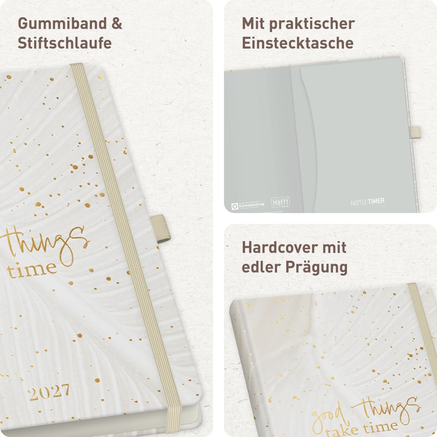 Wochen-Notiz-Timer Classic 2026/2027 / 17 Monate / A5 / Sparkling Leaf / Häfft-Verlag