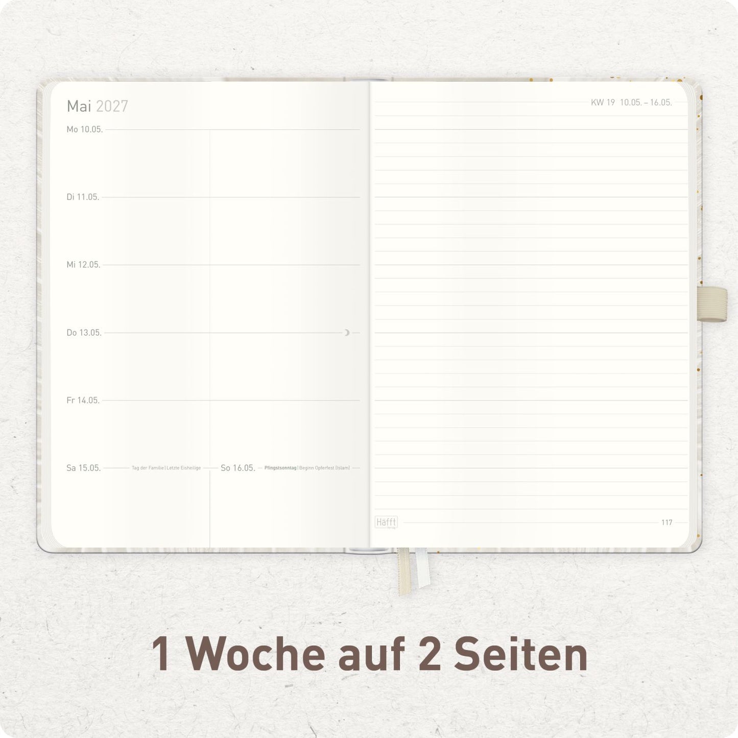 Wochen-Notiz-Timer Classic 2026/2027 / 17 Monate / A5 / Sparkling Leaf / Häfft-Verlag