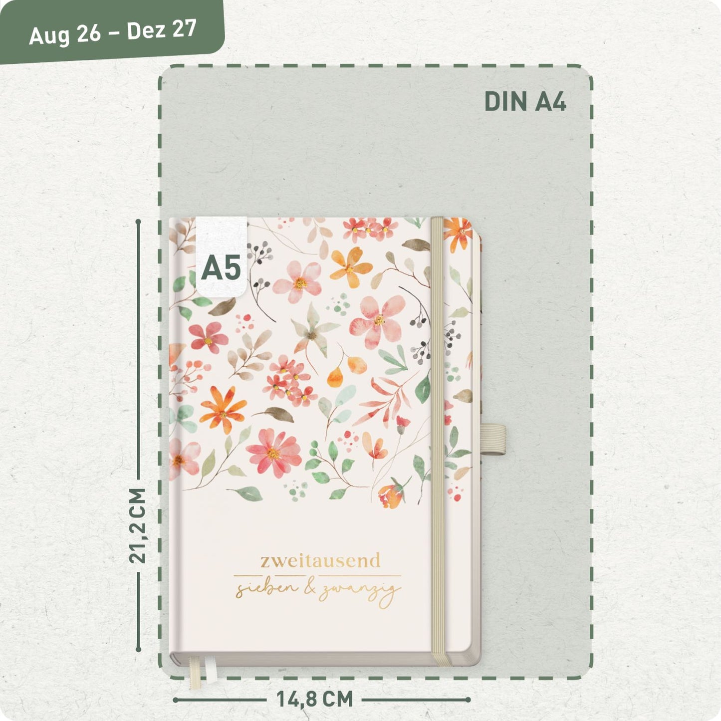 Wochen-Notiz-Timer Classic 2026/2027 / 17 Monate / A5 / Wild Blossoms / Häfft-Verlag