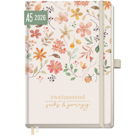 Wochen-Notiz-Timer Classic 2026 / A5 / Wild Blossoms / Häfft-Verlag