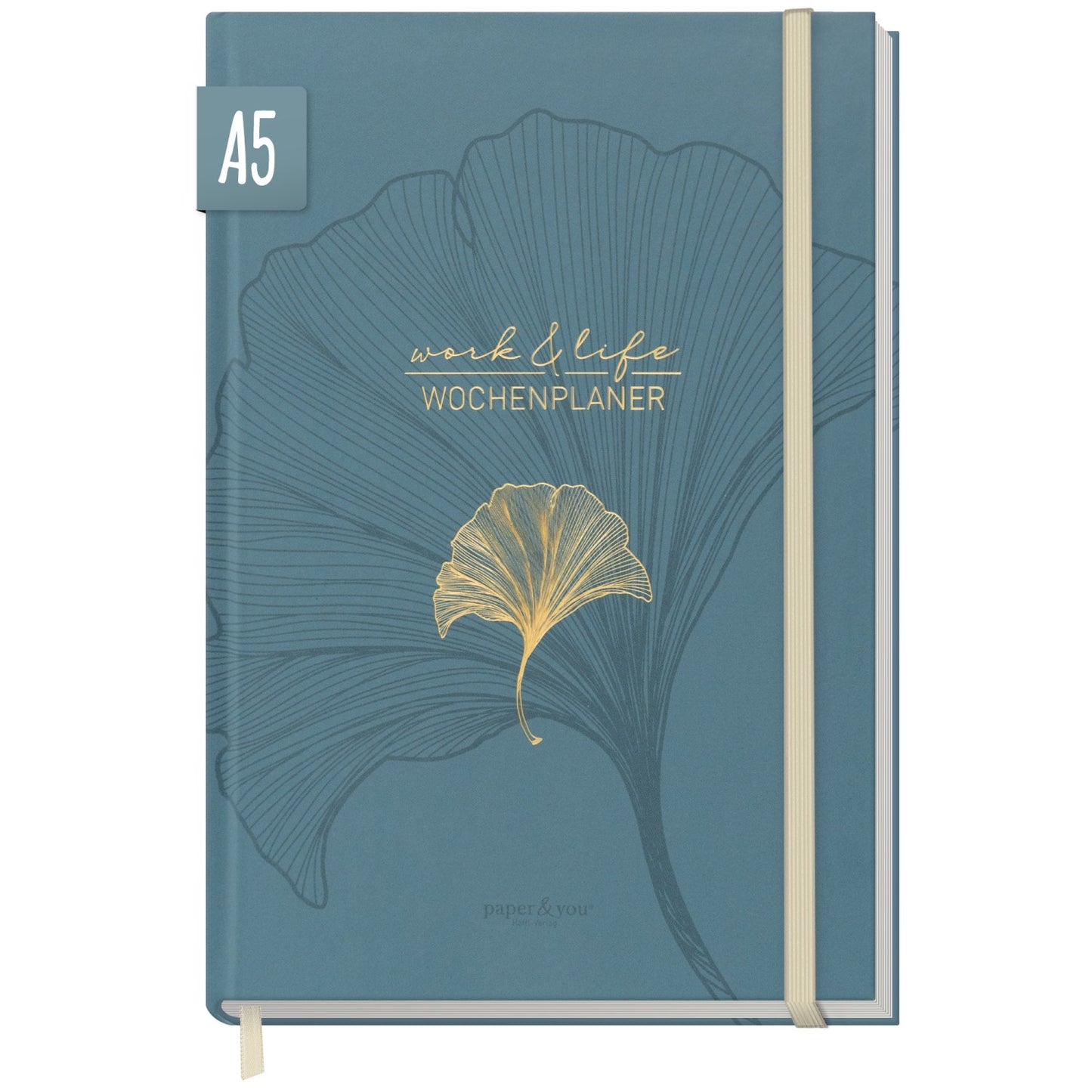 paper & you Work & Life Wochenplaner A5 / Blue Ginkgo / vom Häfft-Verlag