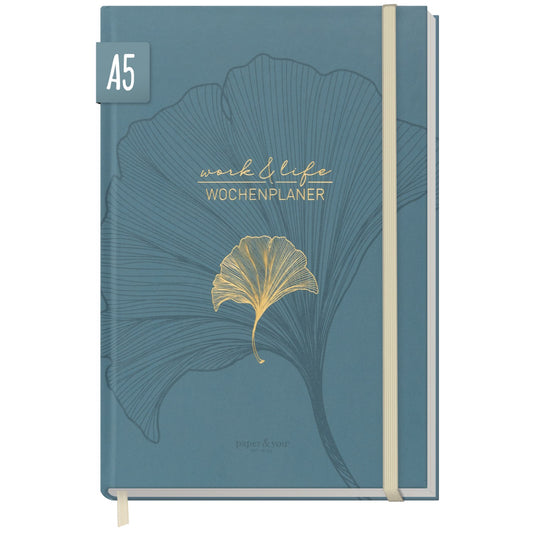 paper & you Work & Life Wochenplaner A5 / Blue Ginkgo / vom Häfft-Verlag
