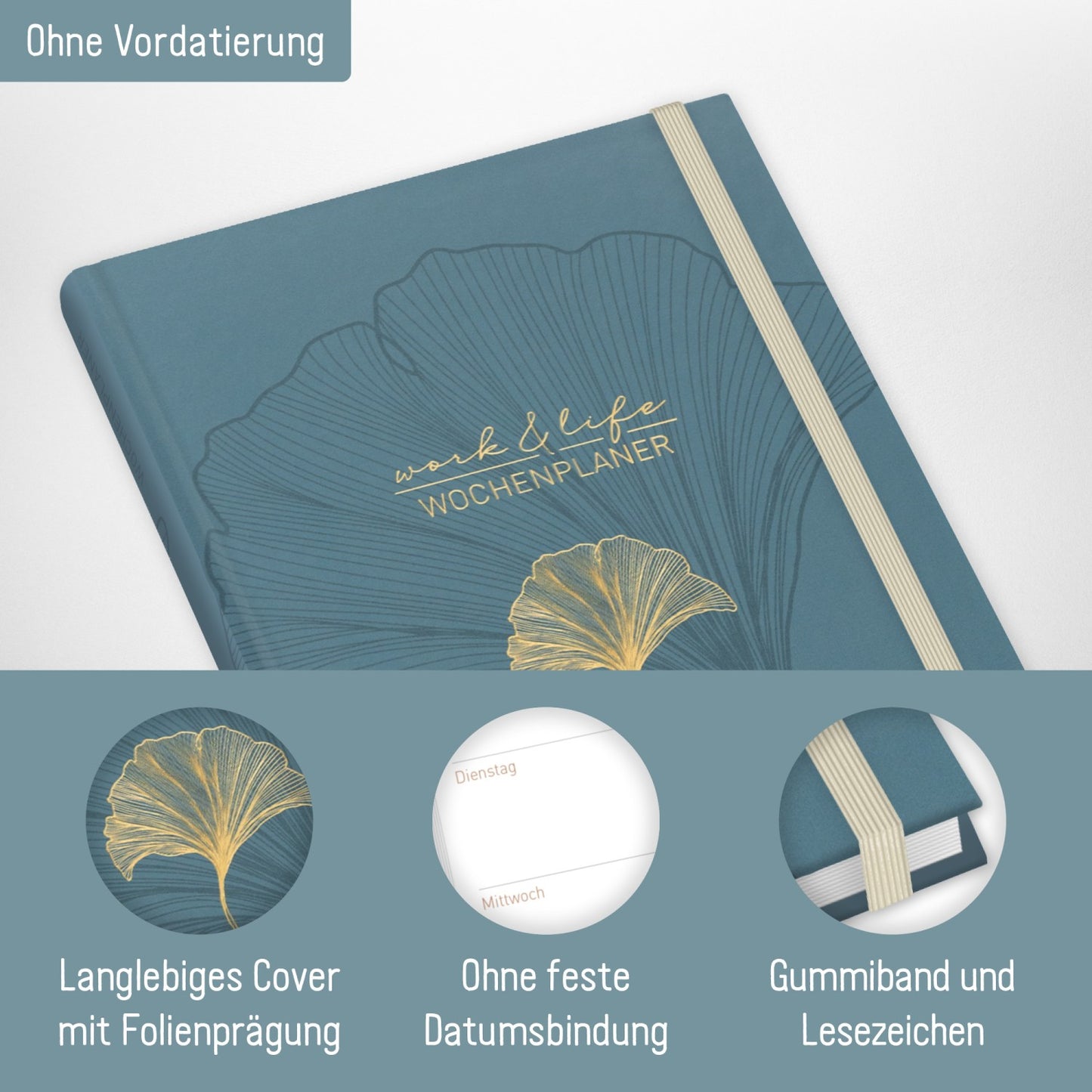 paper & you Work & Life Wochenplaner A5 / Blue Ginkgo / vom Häfft-Verlag