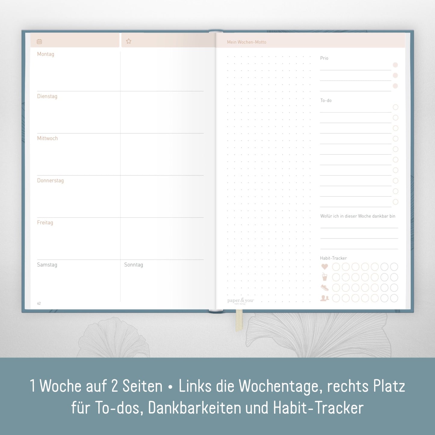 paper & you Work & Life Wochenplaner A5 / Blue Ginkgo / vom Häfft-Verlag