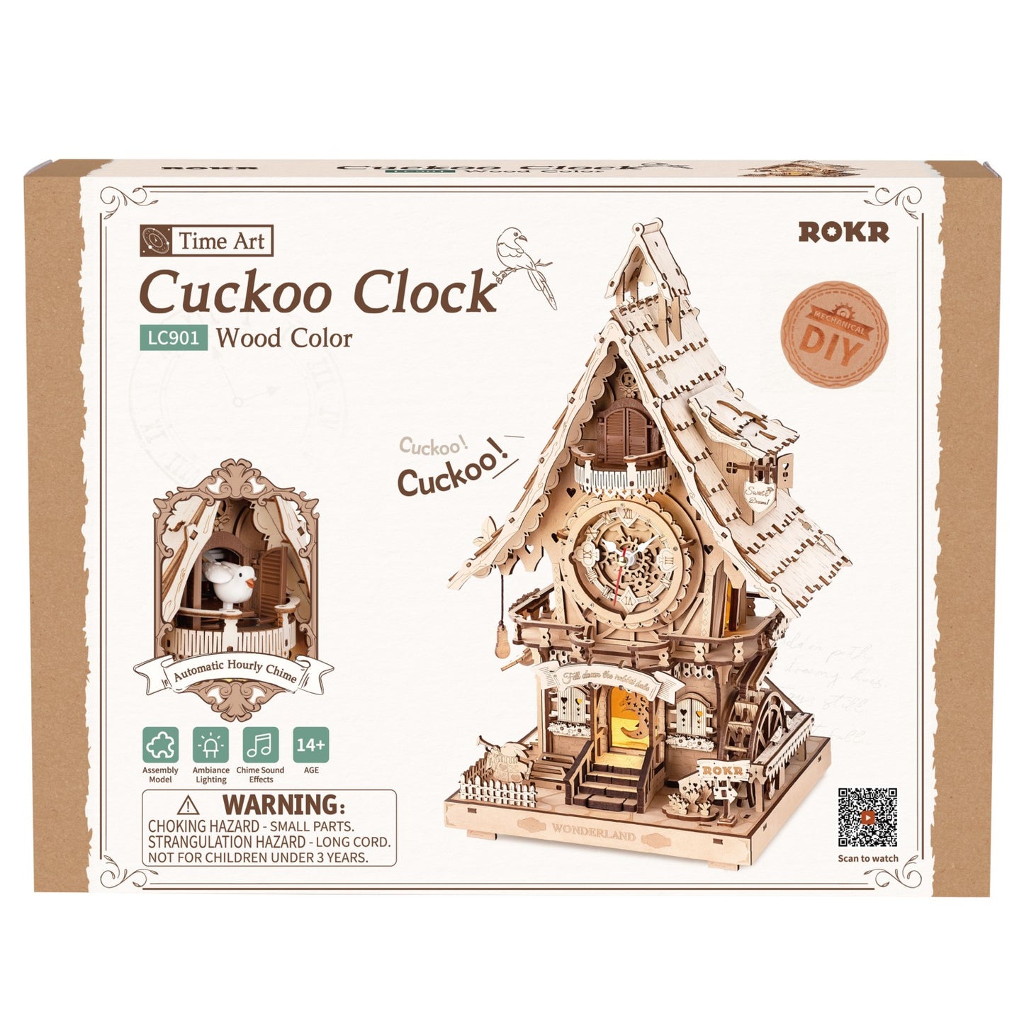 ROKR 3D-Holz-Puzzle Kuckucksuhr (Holzfarben)