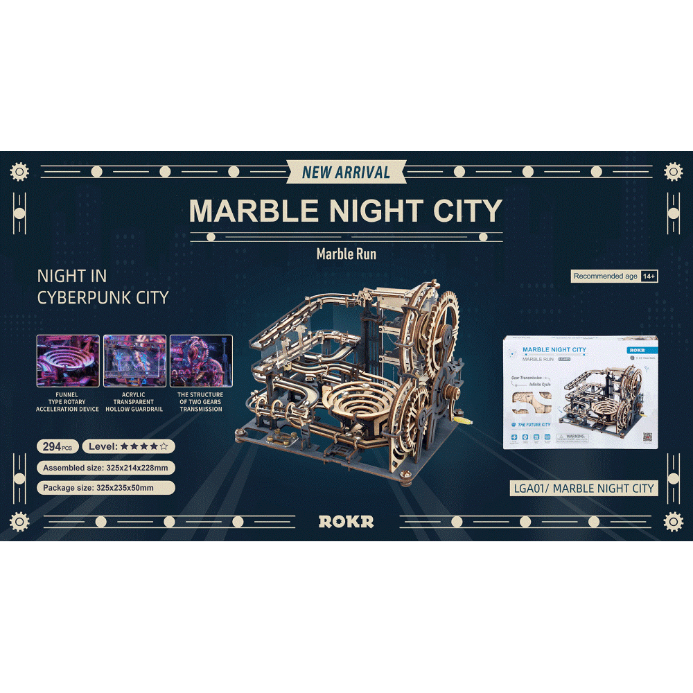 ROKR 3D-Holz-Puzzle Murmelbahn "Marble Night City"
