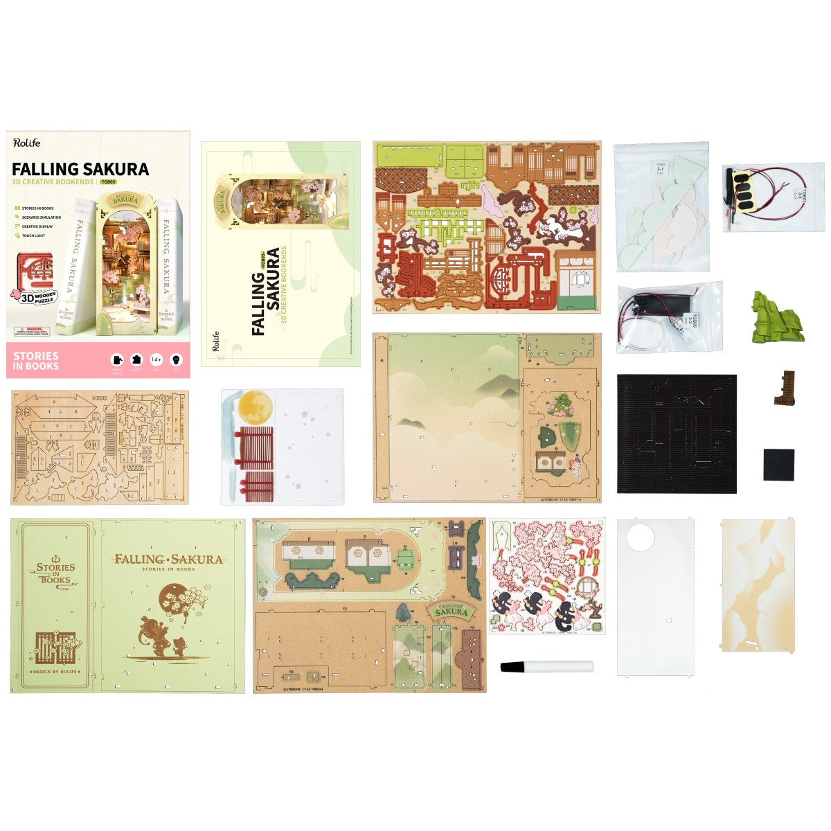 Rolife 3D-Holz-Puzzle Book Nook "Falling Sakura"