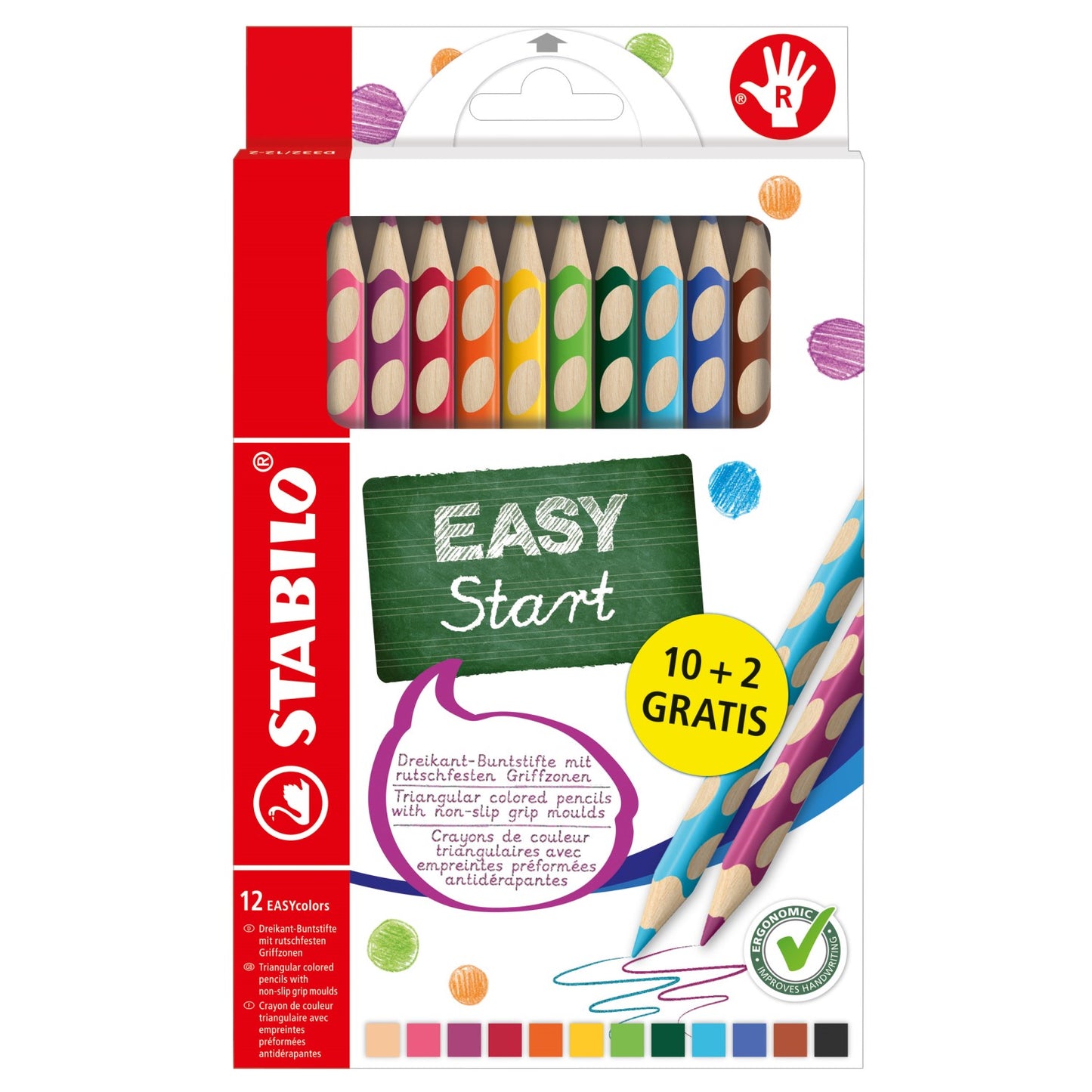 STABILO Buntstift EASYcolors Rechtshänder / 10+2 Farben